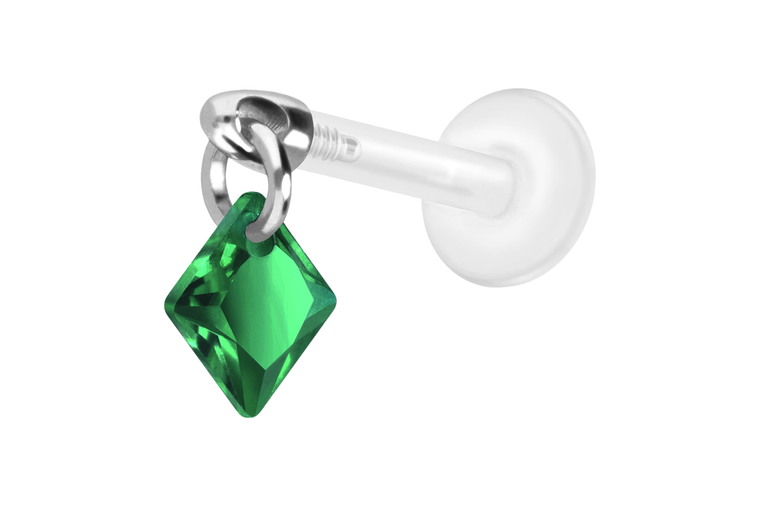 PTFE Labret Piercing mit Innengewinde + Titan-Aufsatz KRISTALLQUADRAT